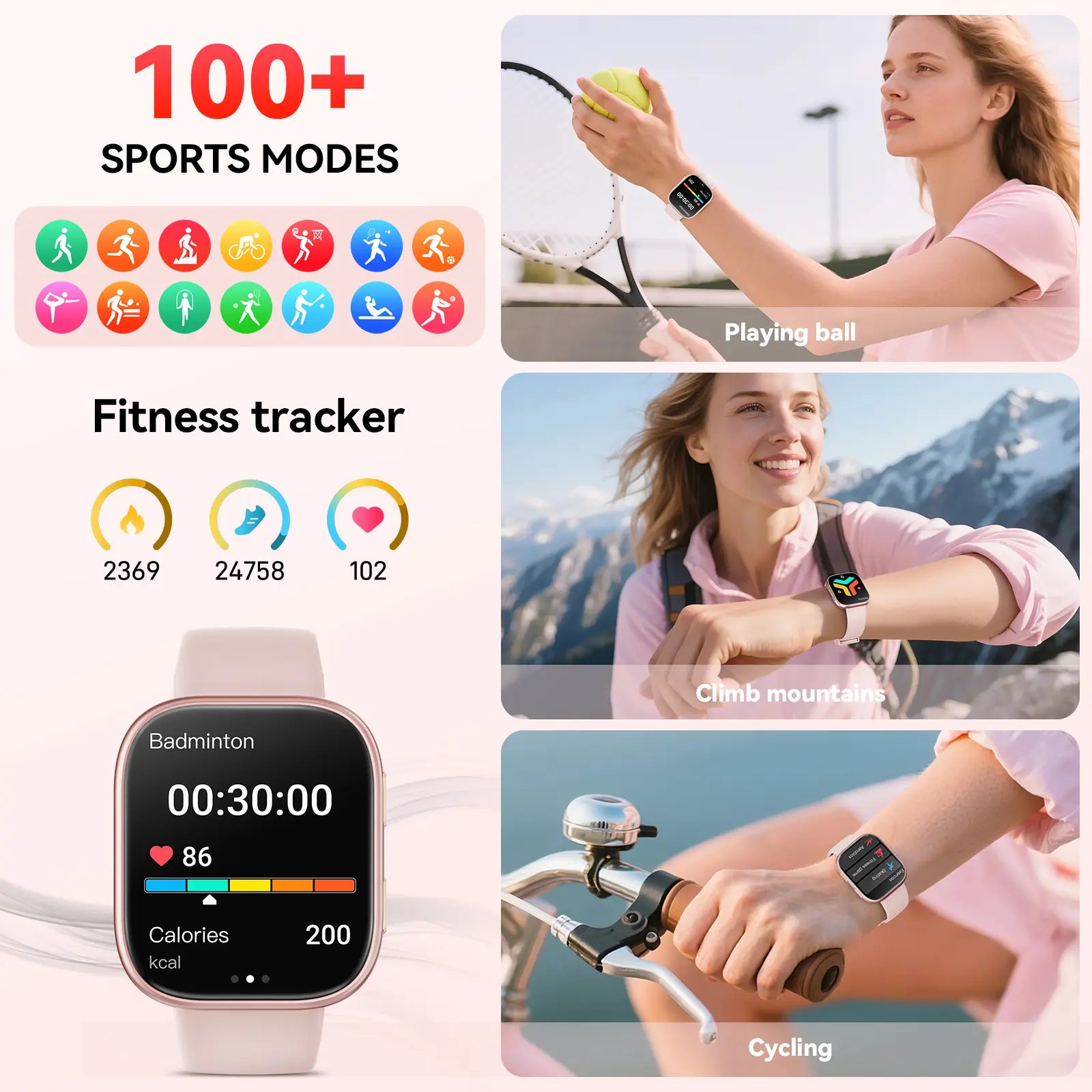 2026 New Chic Women'S Smartwatch - Wearable Touchscreen Activity Watch with Bluetooth, Silicone Band, Call Reminders/Rejection, 100+ Sports Modes, DIY Dials, Message Alerts, Compatible with Android/Iphone, Gift Option