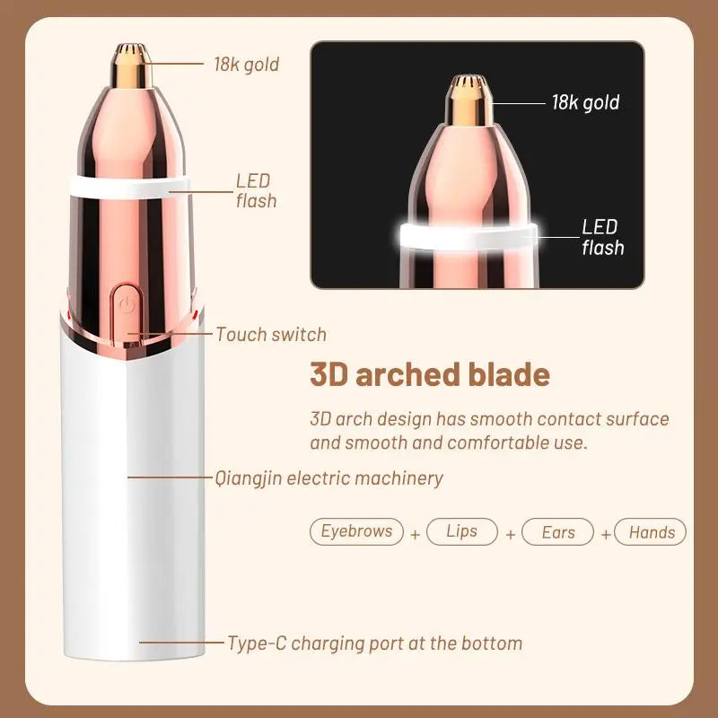Eyebrow-Facial Hair Remover Women: Portable 2 in 1 Electric Shaver and Facial Trimmer - Rechargeable Eyebrow Lips Body Facial Razor Comfort