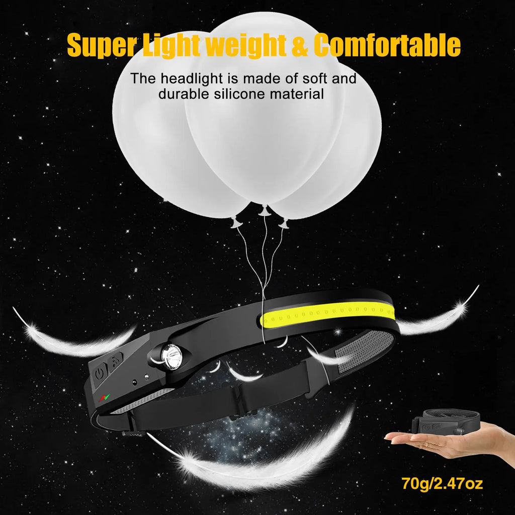 Rechargeable Headlamp, Led Light, Rechargeable 230° Wide Head Lamp with Motion Sensor for Adults, Night Headlamp Flashlight, Portable Outdoor Headlight for Fishing, Hiking, Camping, Flashlights, Camping Essentials, Camping Accessories