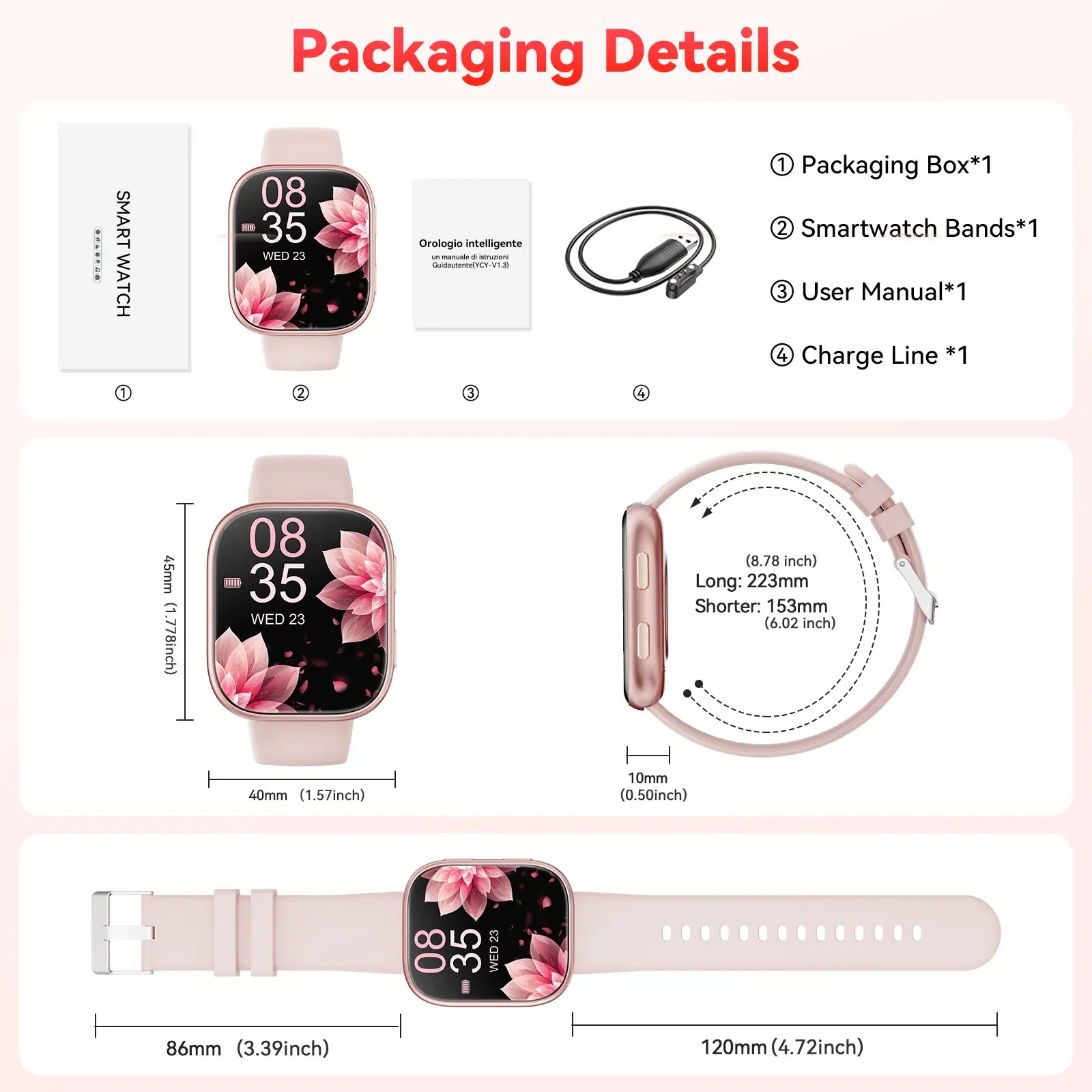 2026 New Chic Women'S Smartwatch - Wearable Touchscreen Activity Watch with Bluetooth, Silicone Band, Call Reminders/Rejection, 100+ Sports Modes, DIY Dials, Message Alerts, Compatible with Android/Iphone, Gift Option