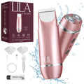 Akunbem 2 in 1 Women'S Electric Shaver Dual Head Bikini Trimmer IPX7 Waterproof Wet Dry Use Body Hair Trimmer Facial Hair Remover for Bikini Underarm Leg Arm Body Face
