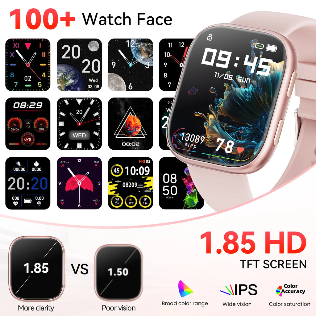 2026 New Chic Women'S Smartwatch - Wearable Touchscreen Activity Watch with Bluetooth, Silicone Band, Call Reminders/Rejection, 100+ Sports Modes, DIY Dials, Message Alerts, Compatible with Android/Iphone, Gift Option
