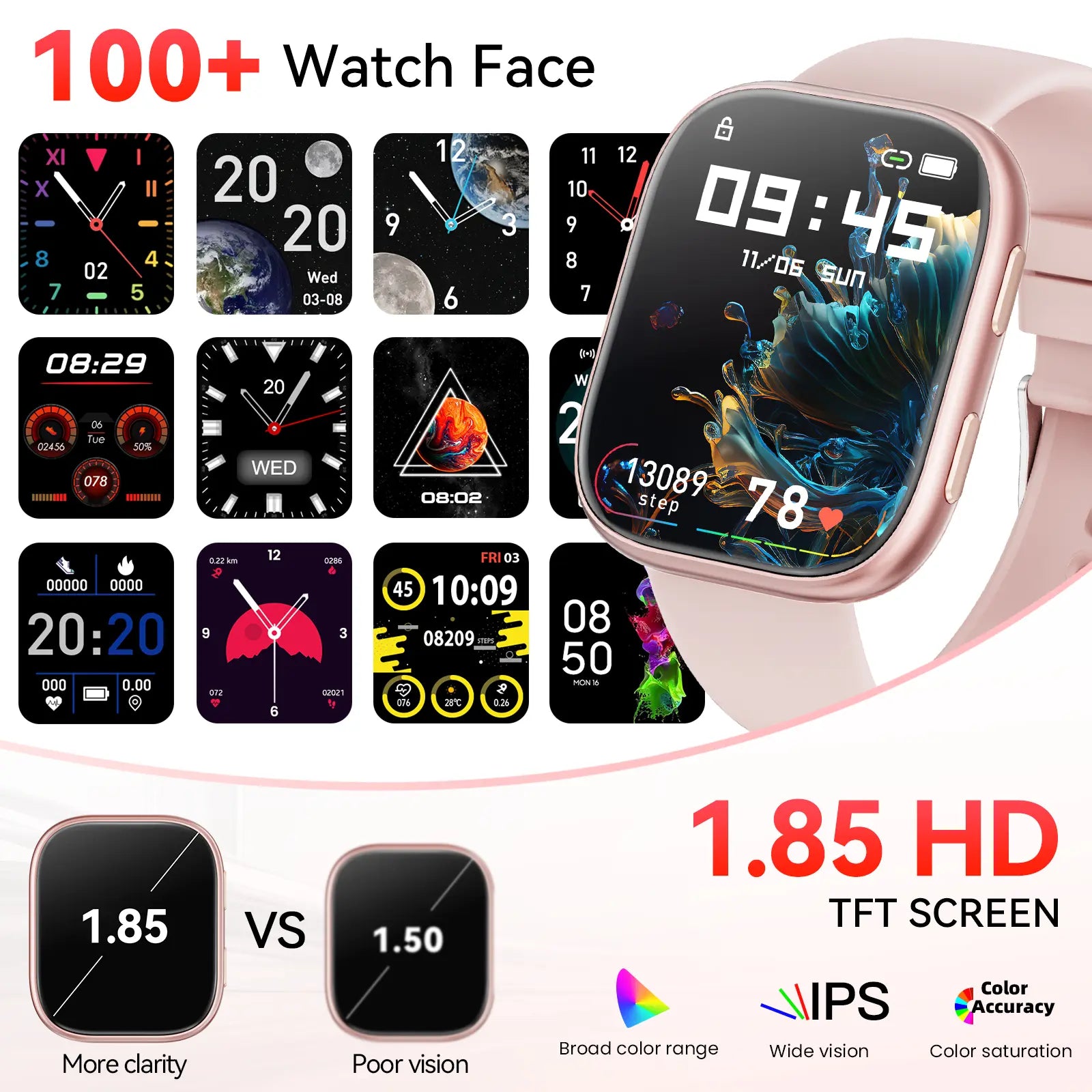 2026 New Chic Women'S Smartwatch - Wearable Touchscreen Activity Watch with Bluetooth, Silicone Band, Call Reminders/Rejection, 100+ Sports Modes, DIY Dials, Message Alerts, Compatible with Android/Iphone, Gift Option