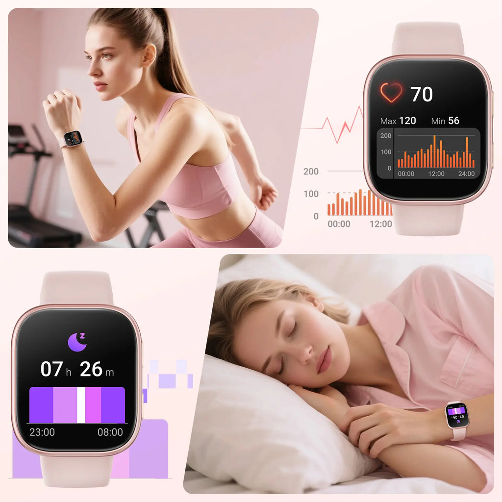 2026 New Chic Women'S Smartwatch - Wearable Touchscreen Activity Watch with Bluetooth, Silicone Band, Call Reminders/Rejection, 100+ Sports Modes, DIY Dials, Message Alerts, Compatible with Android/Iphone, Gift Option