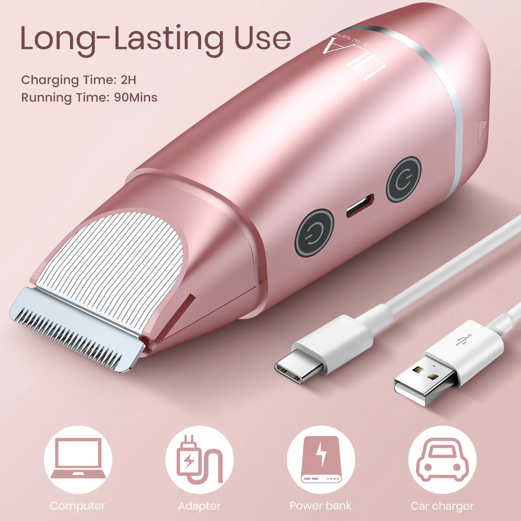 Akunbem 2 in 1 Women'S Electric Shaver Dual Head Bikini Trimmer IPX7 Waterproof Wet Dry Use Body Hair Trimmer Facial Hair Remover for Bikini Underarm Leg Arm Body Face