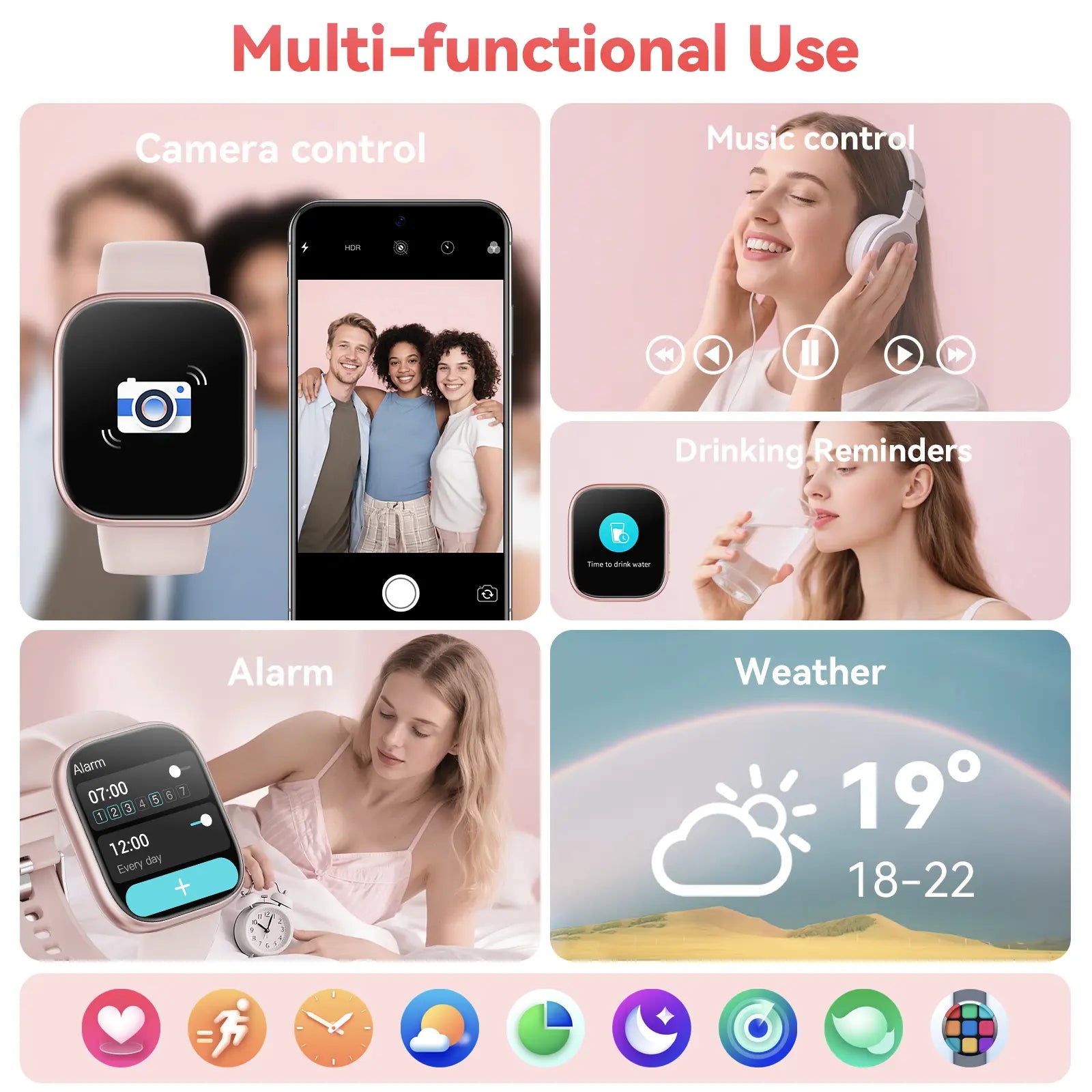2026 New Chic Women'S Smartwatch - Wearable Touchscreen Activity Watch with Bluetooth, Silicone Band, Call Reminders/Rejection, 100+ Sports Modes, DIY Dials, Message Alerts, Compatible with Android/Iphone, Gift Option